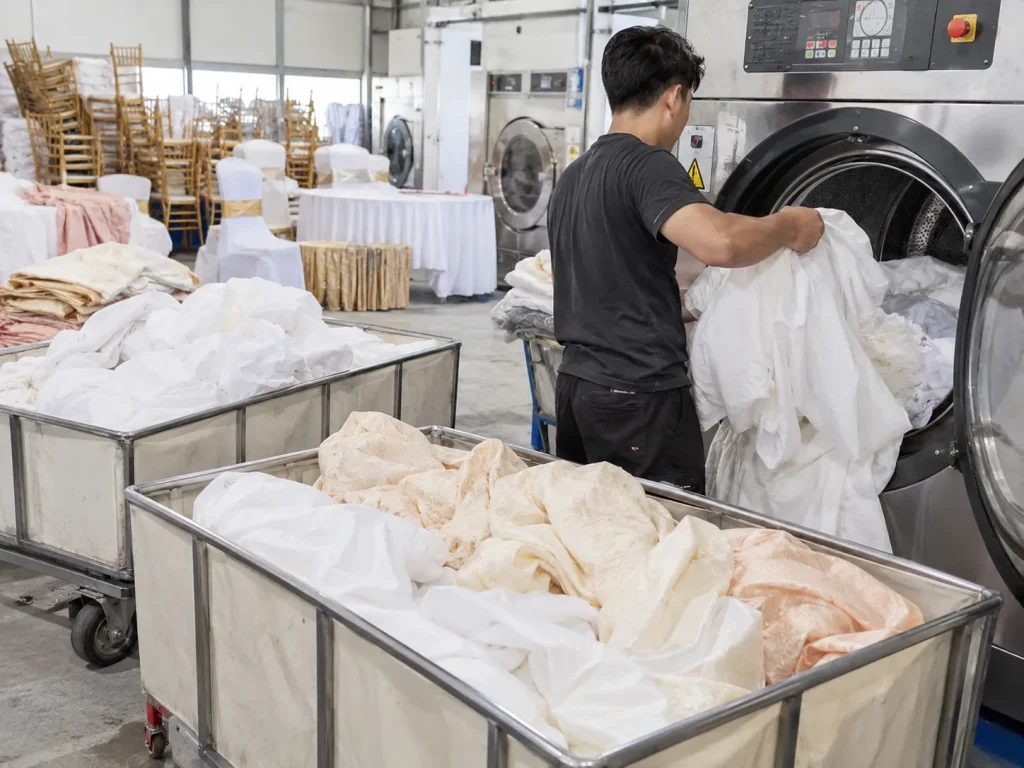 Đồ vải sạch và phẳng phiu giúp không gian tiệc cưới, hội nghị và sự kiện trở nên sang trọng hơn.