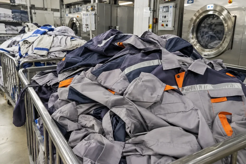 Đồng phục lao động của các công ty, xí nghiệp cũng được AZ Laundry giặt ủi