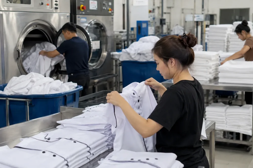 Giặt ủi đồng phục giúp nhân viên khách sạn duy trì hình ảnh chỉn chu và chuyên nghiệp.