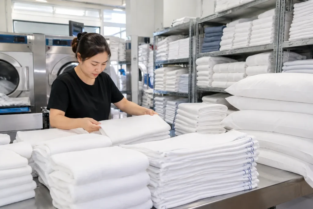 Chăn ga, vỏ gối và khăn tắm sạch sẽ, sẵn sàng phục vụ khách lưu trú.